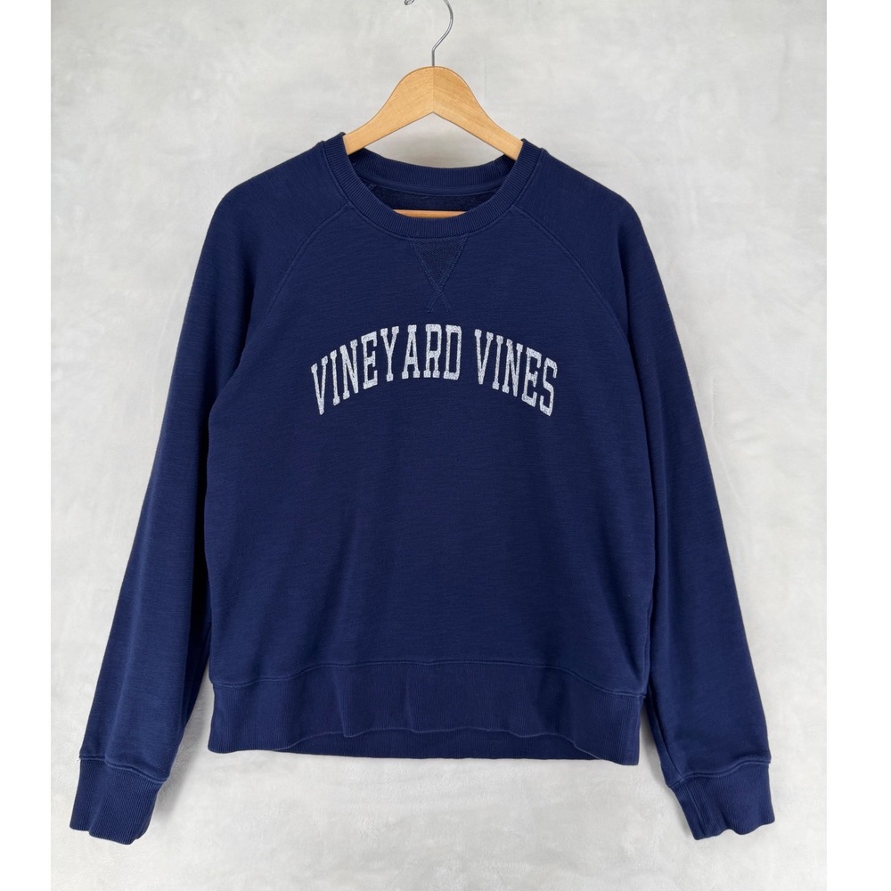 Vineyard Vines Navy Blue Arched Logo Crewneck Sweatshirt Raglan Pullover L